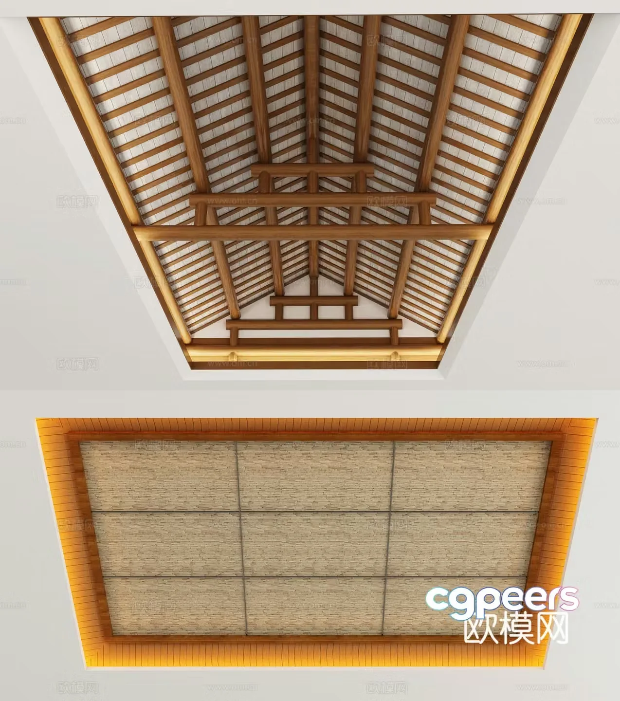 New Chinese style ceiling wooden structure suspended ceiling 3D model