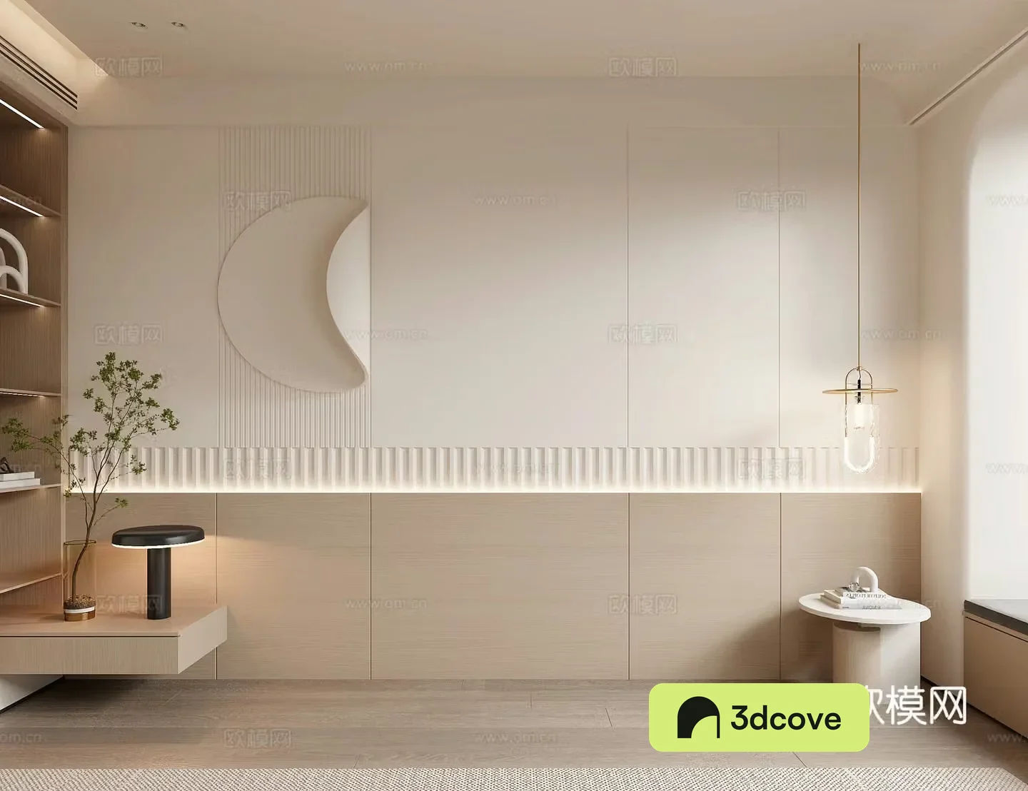 Modern creamy bedside head background wall