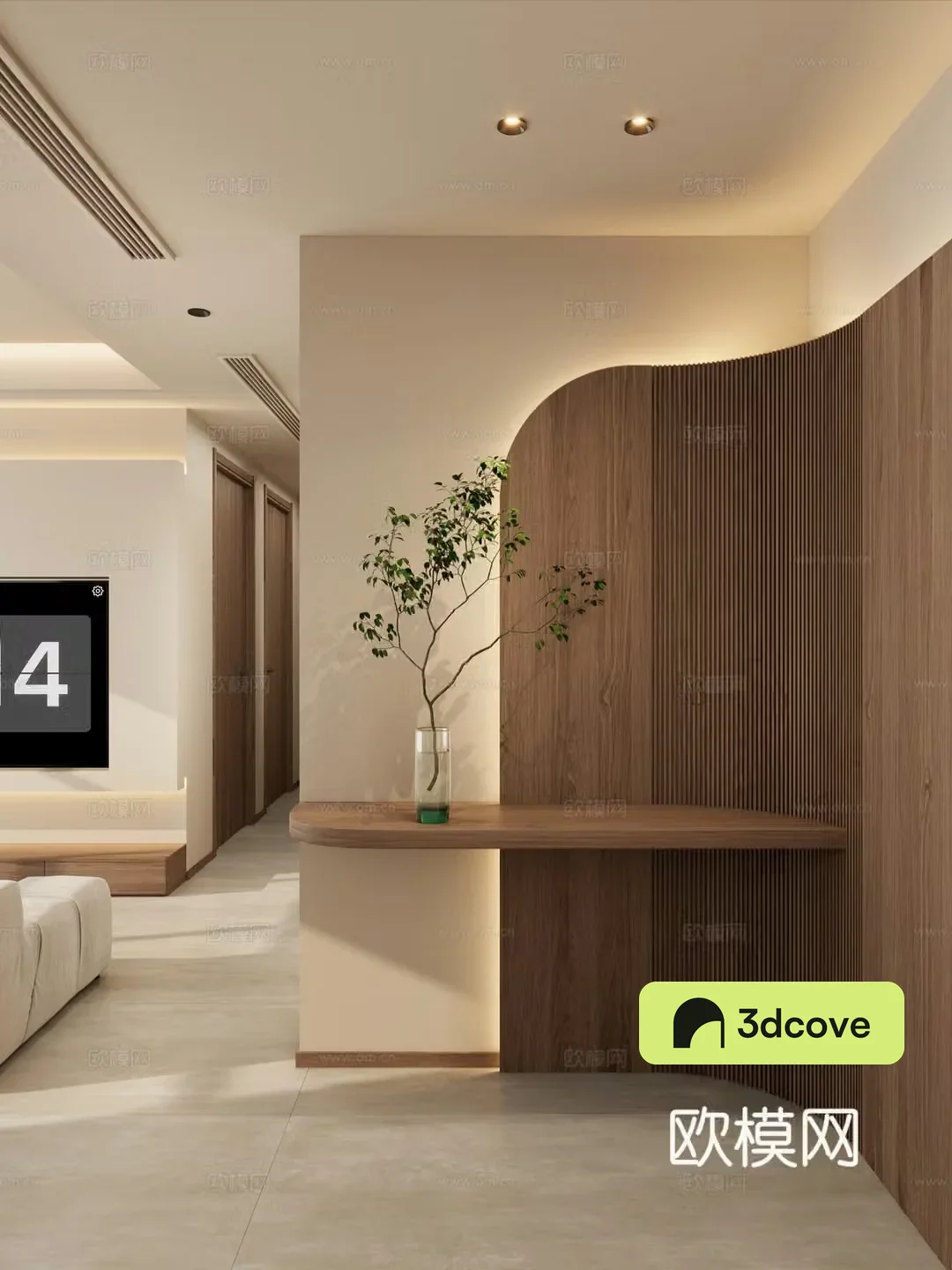 Cream medieval style solid wood partition curved shape no main light living room entrance