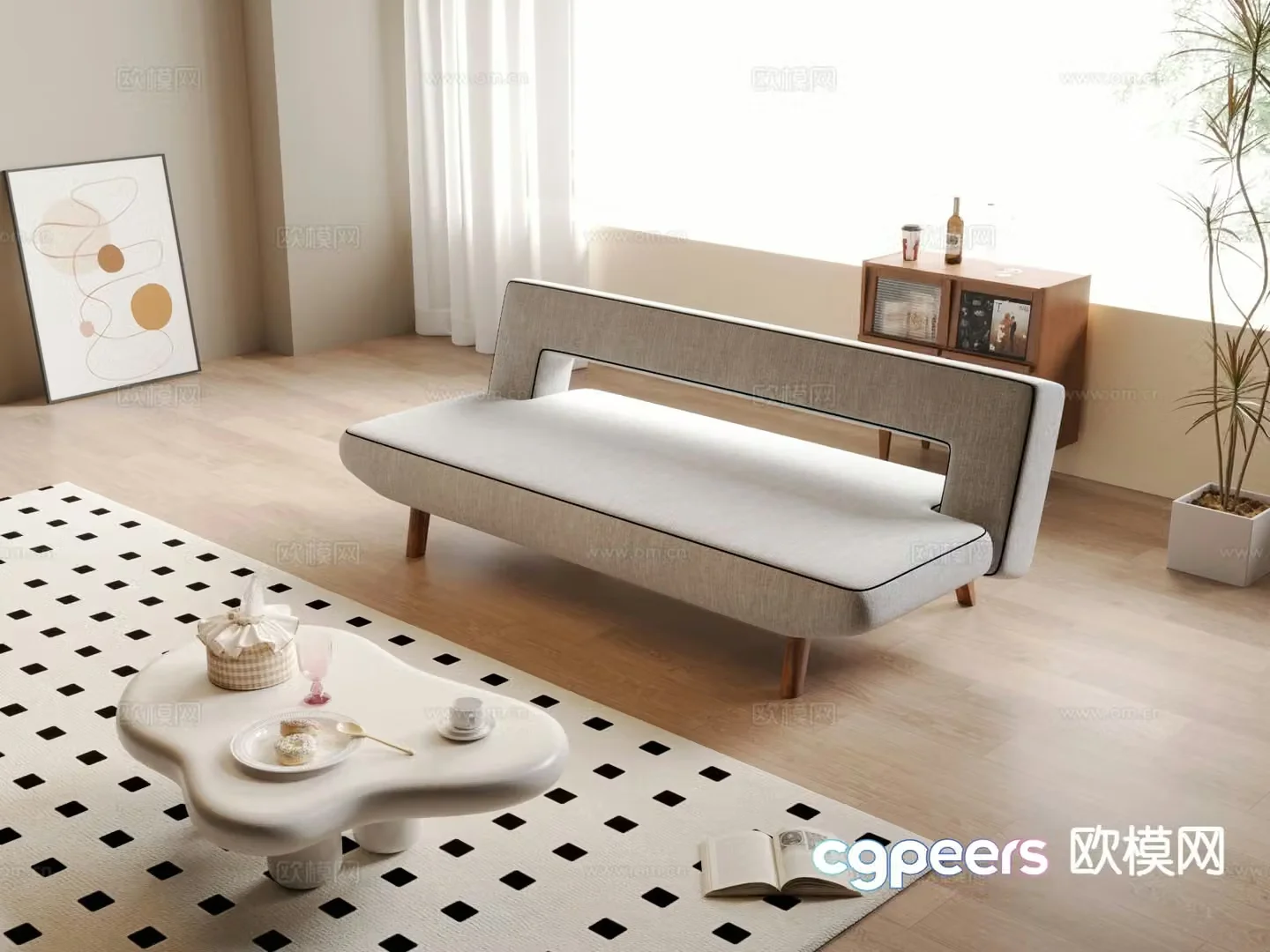 Wabi-sabi multi-person sofa 3d model