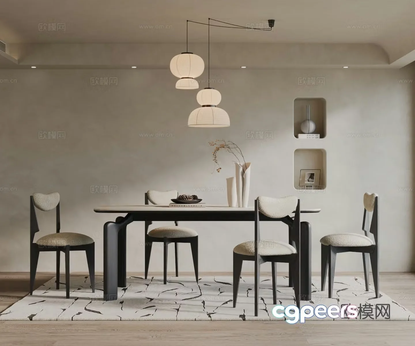 Middle style restaurant Middle style dining table and chair Wasabi style dining table and chair 3D model