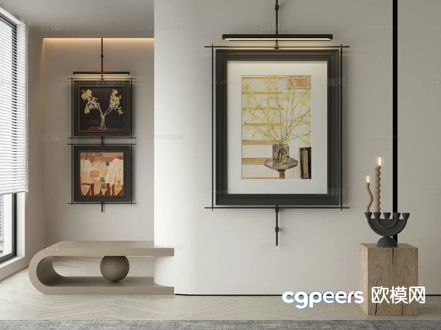 Medieval style decorative painting metal pole hanging painting abstract painting 3D model