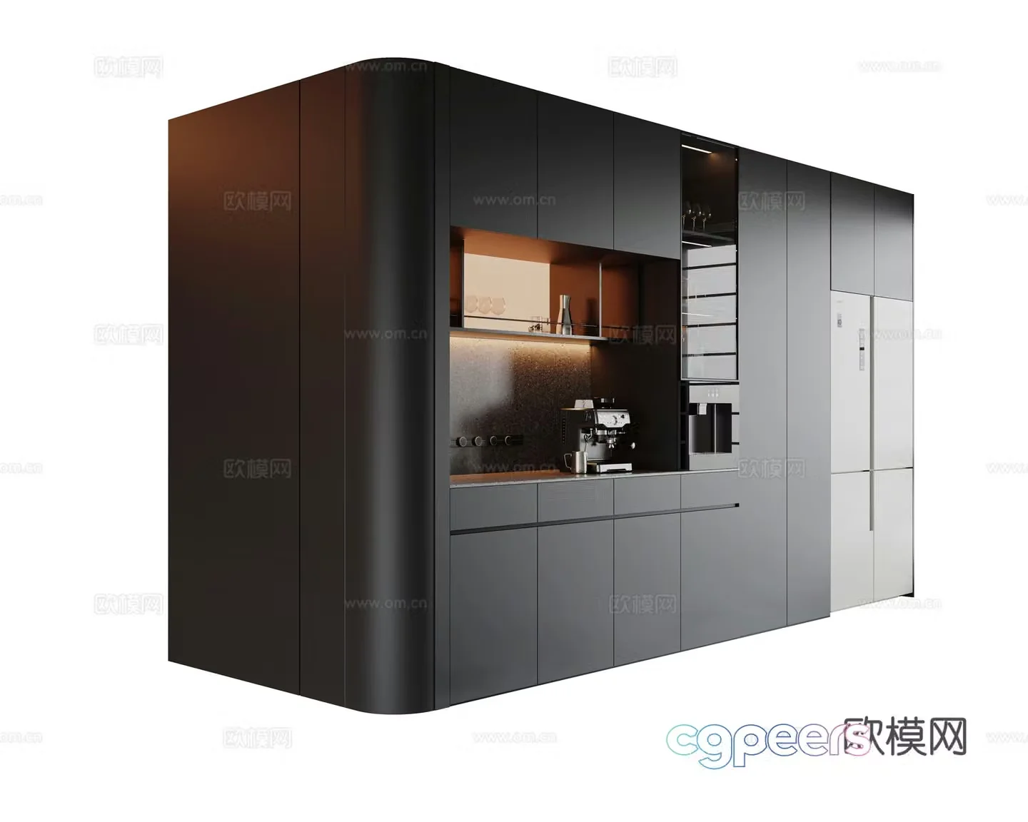 Sideboard wine cabinet decorative cabinet high cabinet embedded refrigerator glass cabinet household appliances 3D model