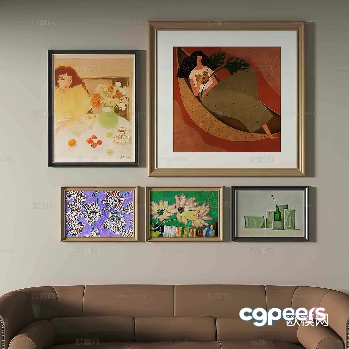 Simple European hanging paintings retro paintings abstract decorative paintings 3D model
