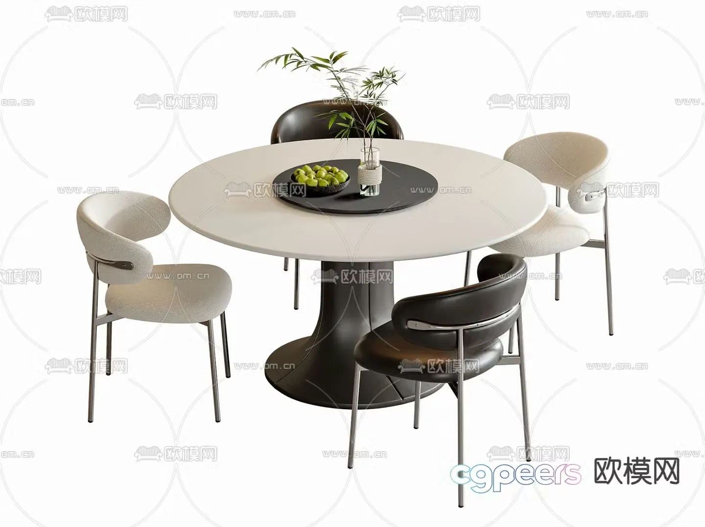 Round dining table and chairs 3d model