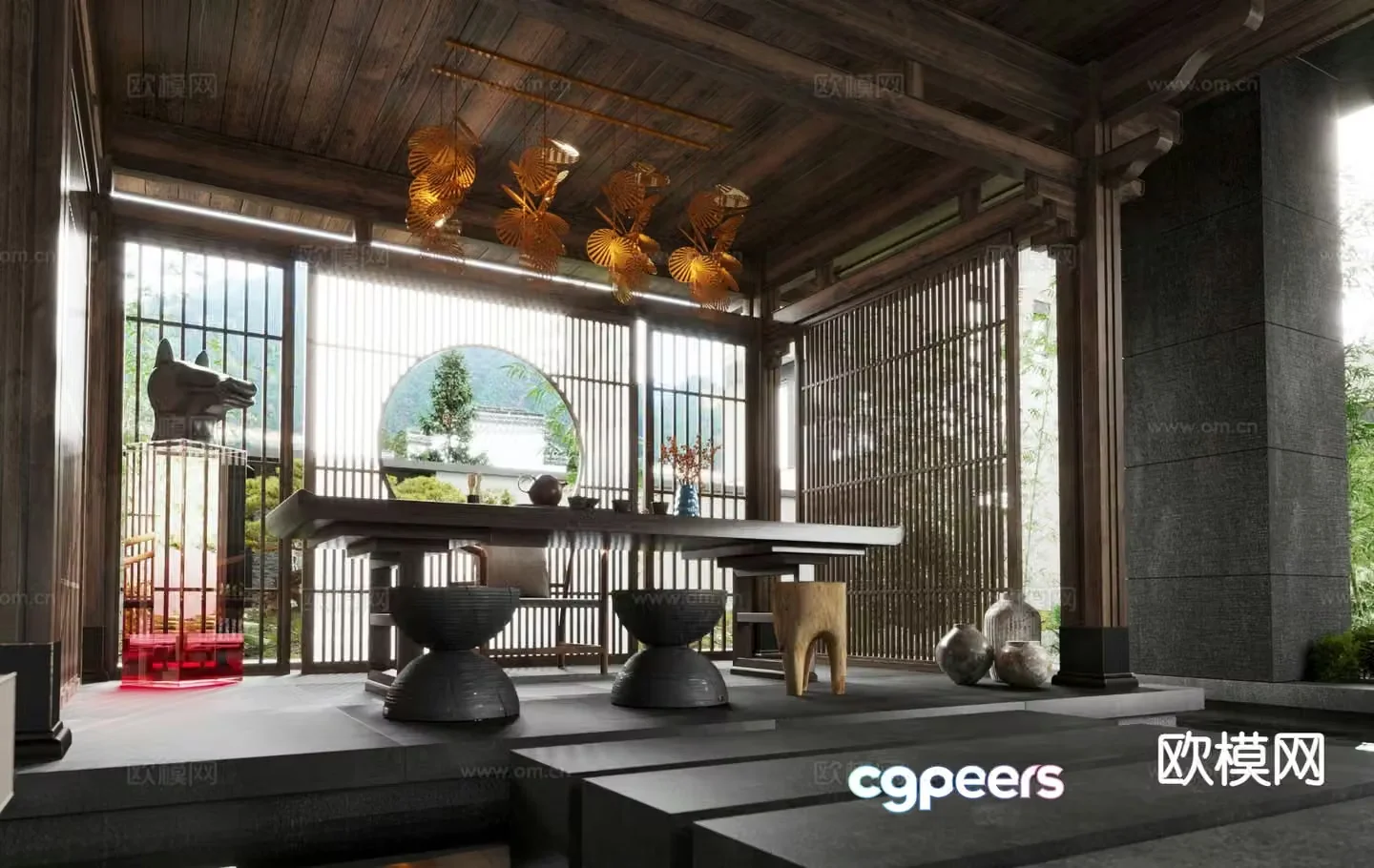 New Chinese Tea Room Retro Tea Room 3D model