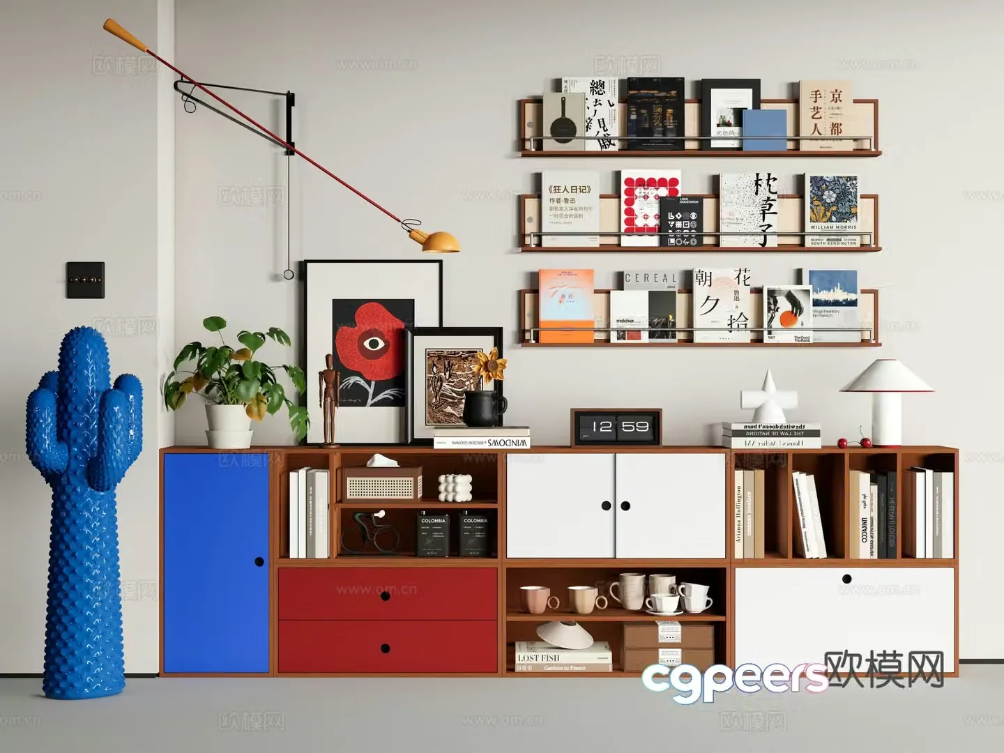 Modern dopamine bookcases short bookcases combined bookcases Memphis Bauhaus storage cabinets 3D model