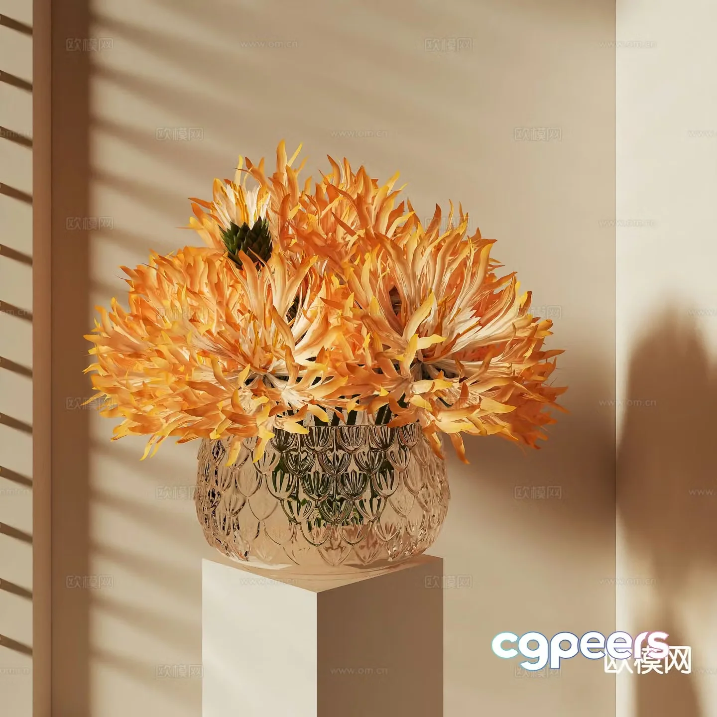 flowers flower arrangement glass vase 3d model