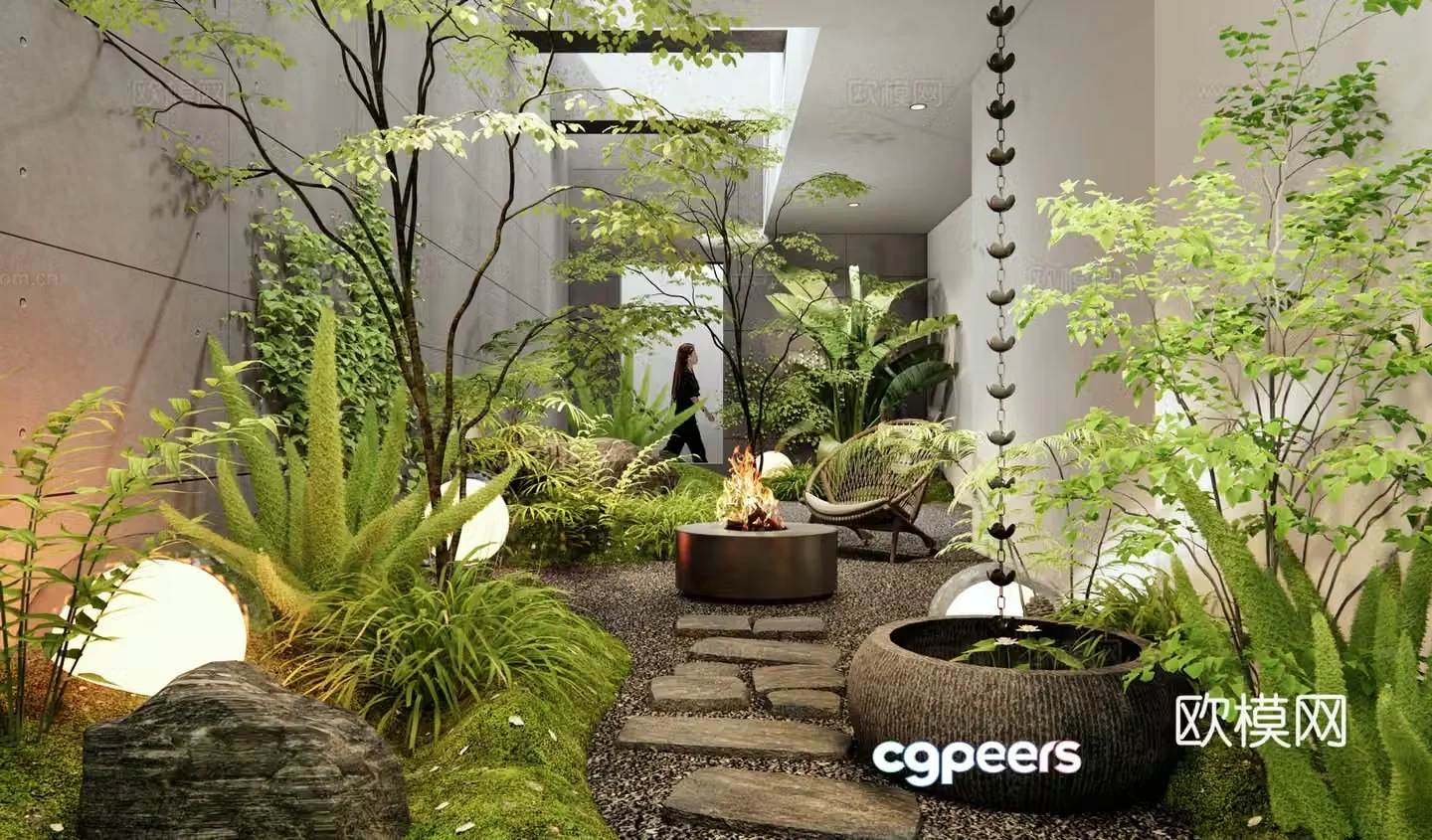 Modern Patio Courtyard Basement Garden 3d model