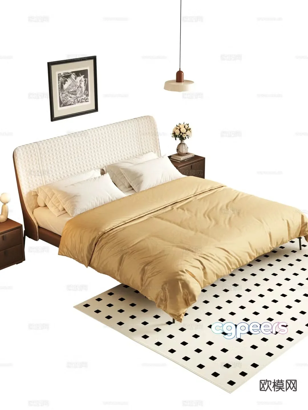 Medieval style double bed 3d model