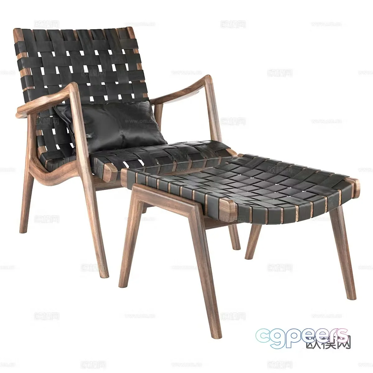 Modern Italian leather rattan wooden leisure chair 3d model