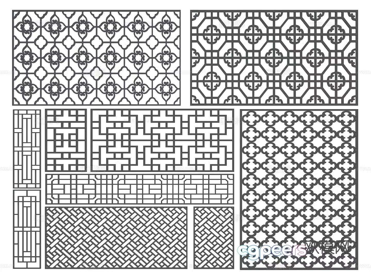 Chinese style hollow window panes wood carved windows carvings door and window reliefs door and window components ancient building lattice 3D model
