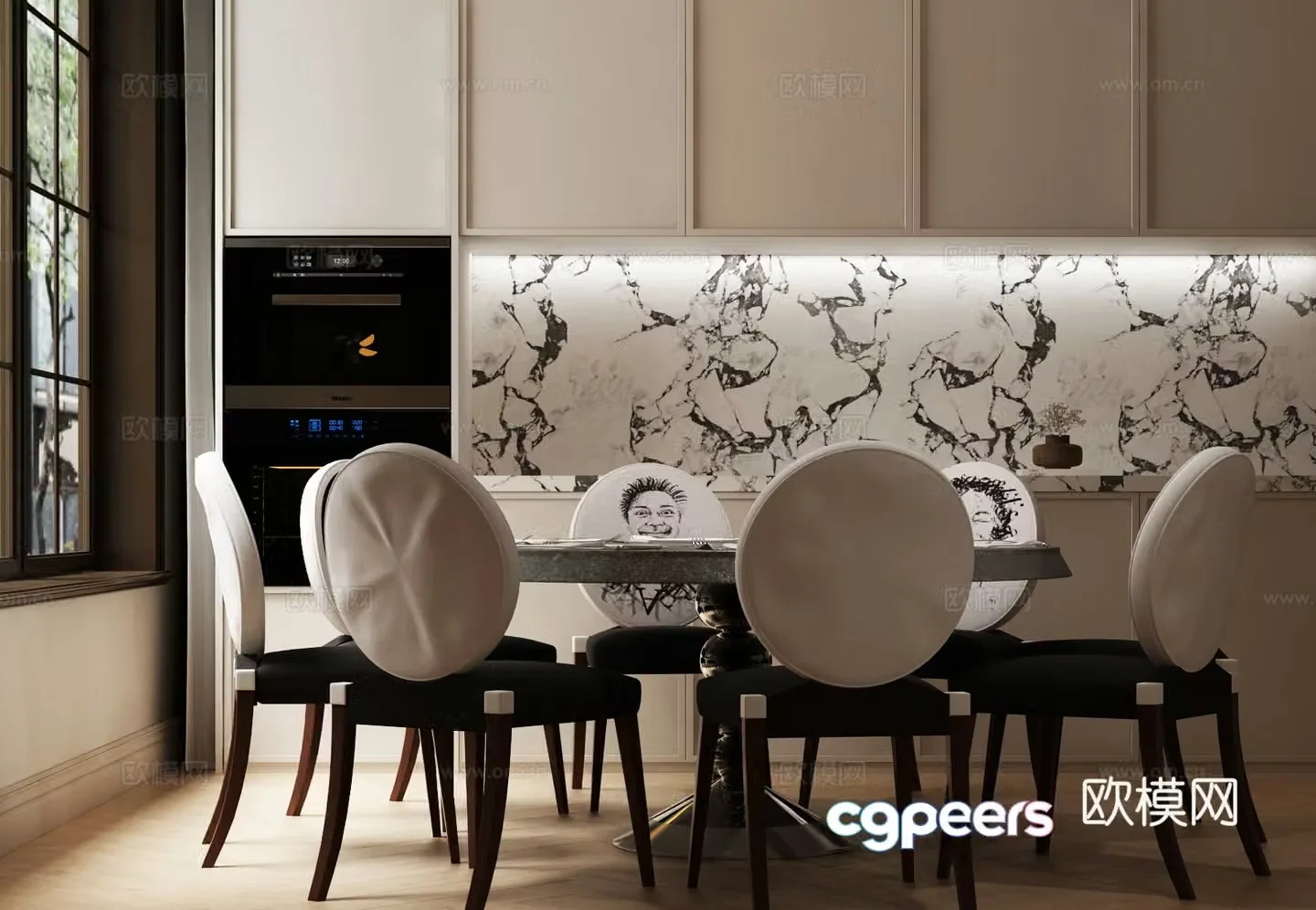 Modern French dining table and chairs French cream style dining table and chairs Modern French dining 3D model