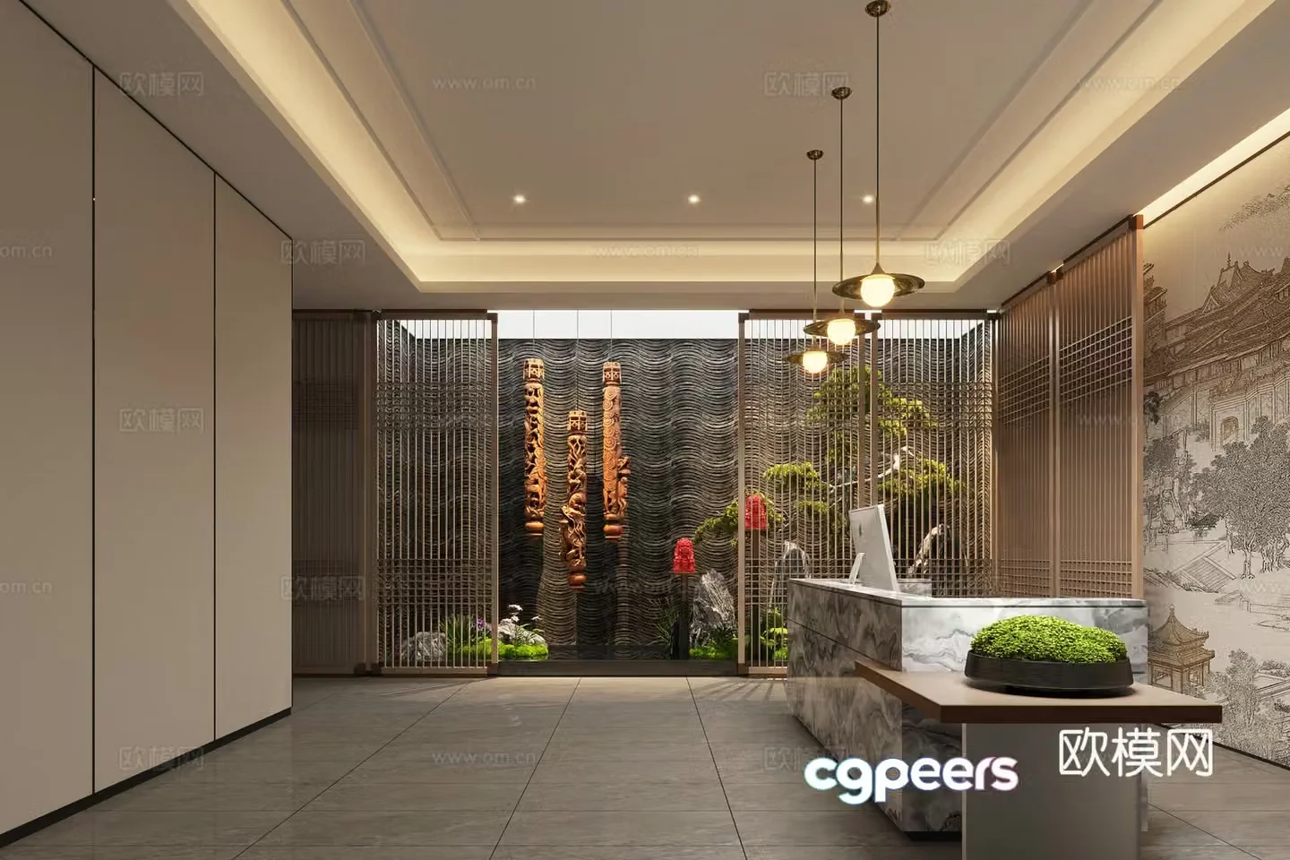New Chinese style reception hall teahouse front desk 3D model