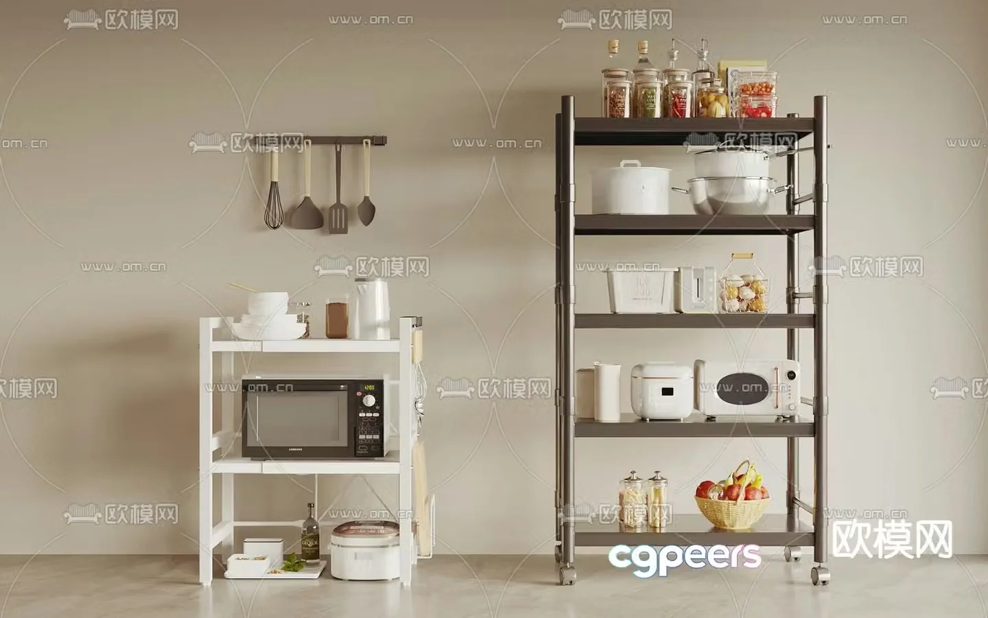 Modern kitchen shelf 3d model