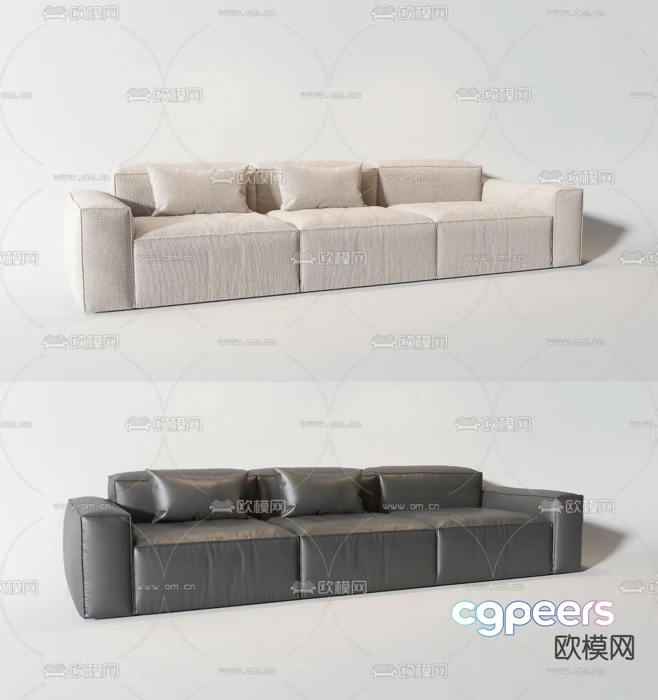Cream style sofa three-seat sofa tofu block sofa 3D model