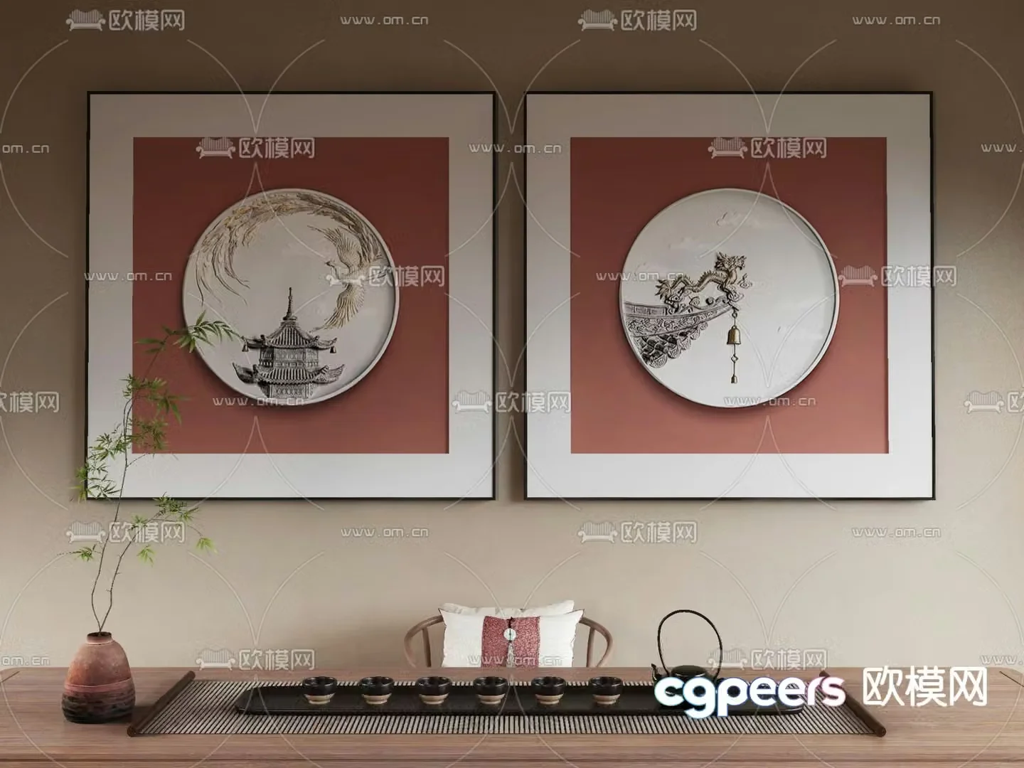 New Chinese style hanging paintings decorative paintings 3D model