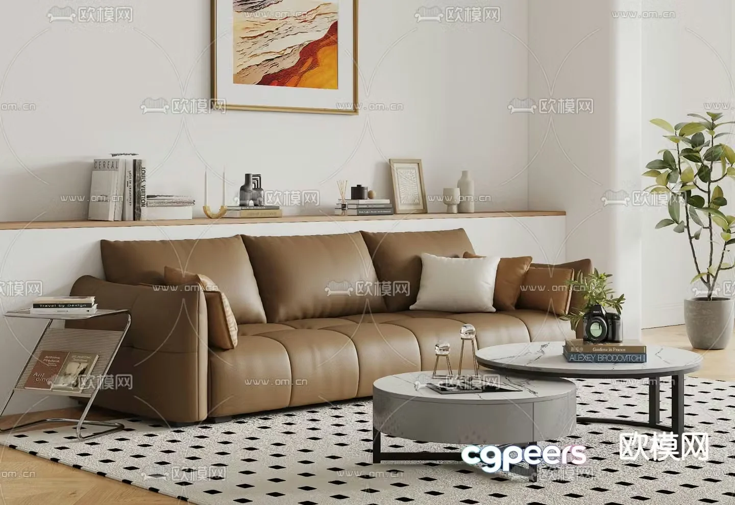 Three seater sofa leather sofa 3d model