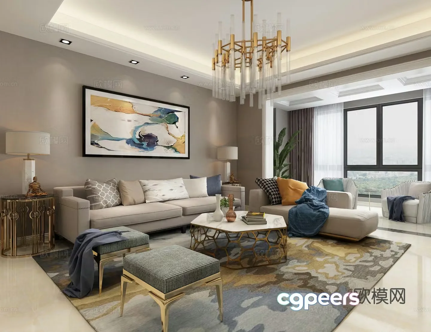 Modern living and dining room chandeliers desk lamp multi-person sofa single sofa coffee table decorative cabinet 3D model