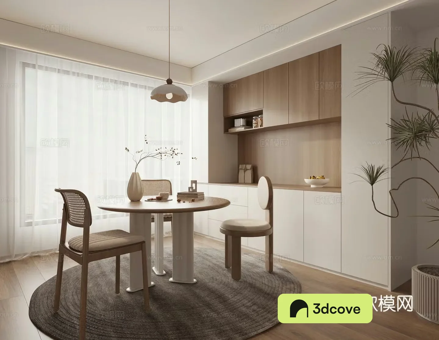 Wasabi Restaurant Dining Table and Chair Round Table 3D Model