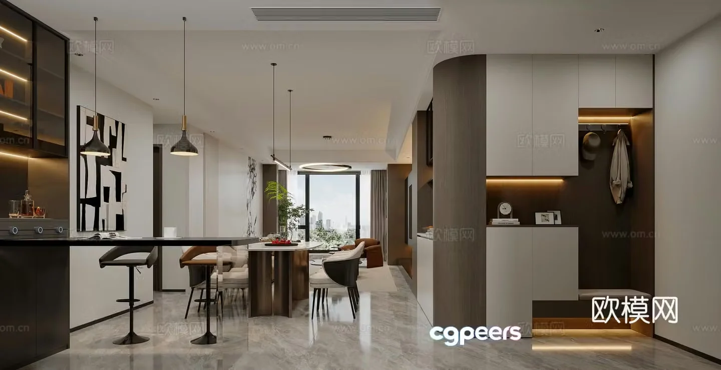 Modern restaurant Dining table Bar Wine cabinet Shoe cabinet Light luxury restaurant Modern living restaurant Simple 3D model