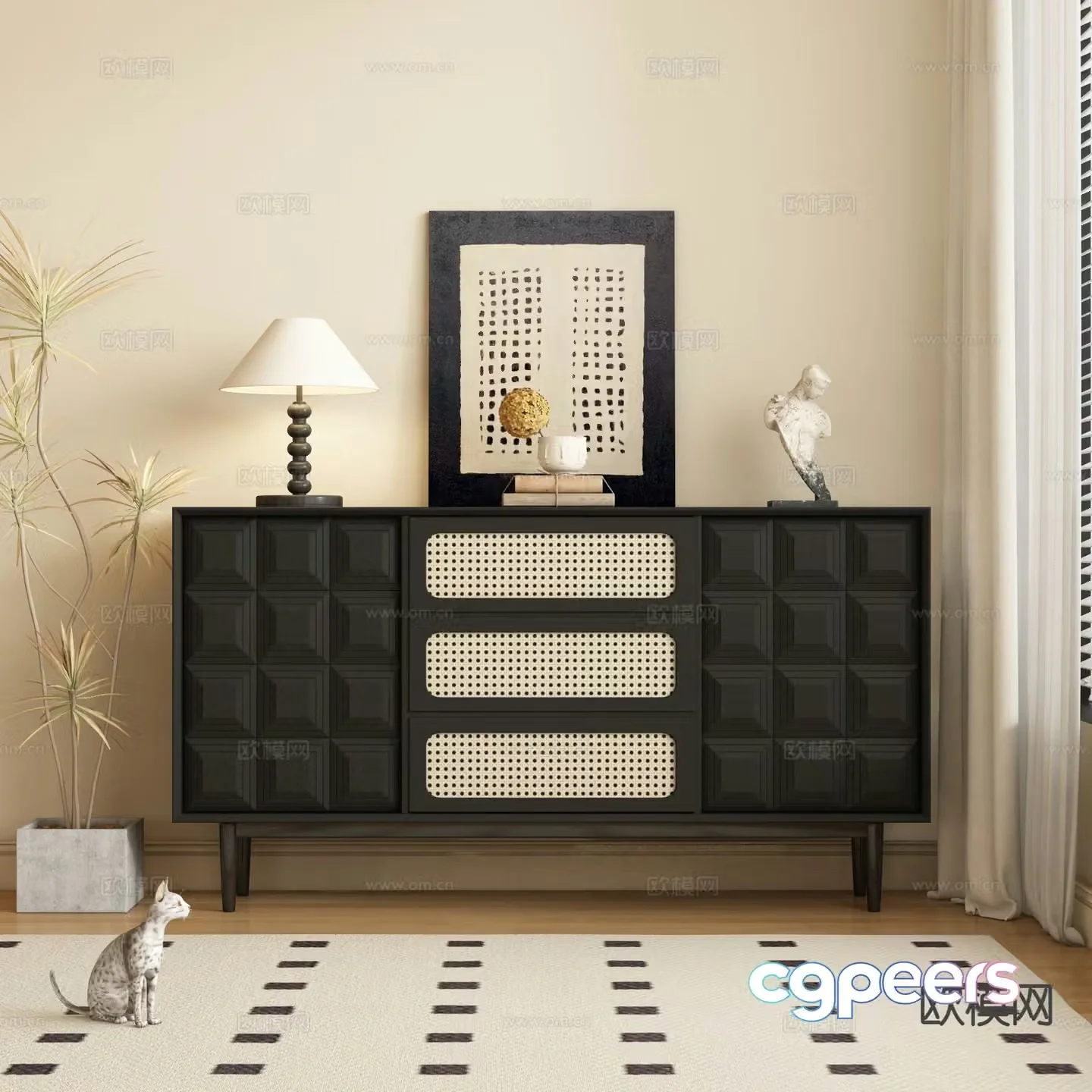 Medieval style entrance cabinet sideboard sideboard 3D model