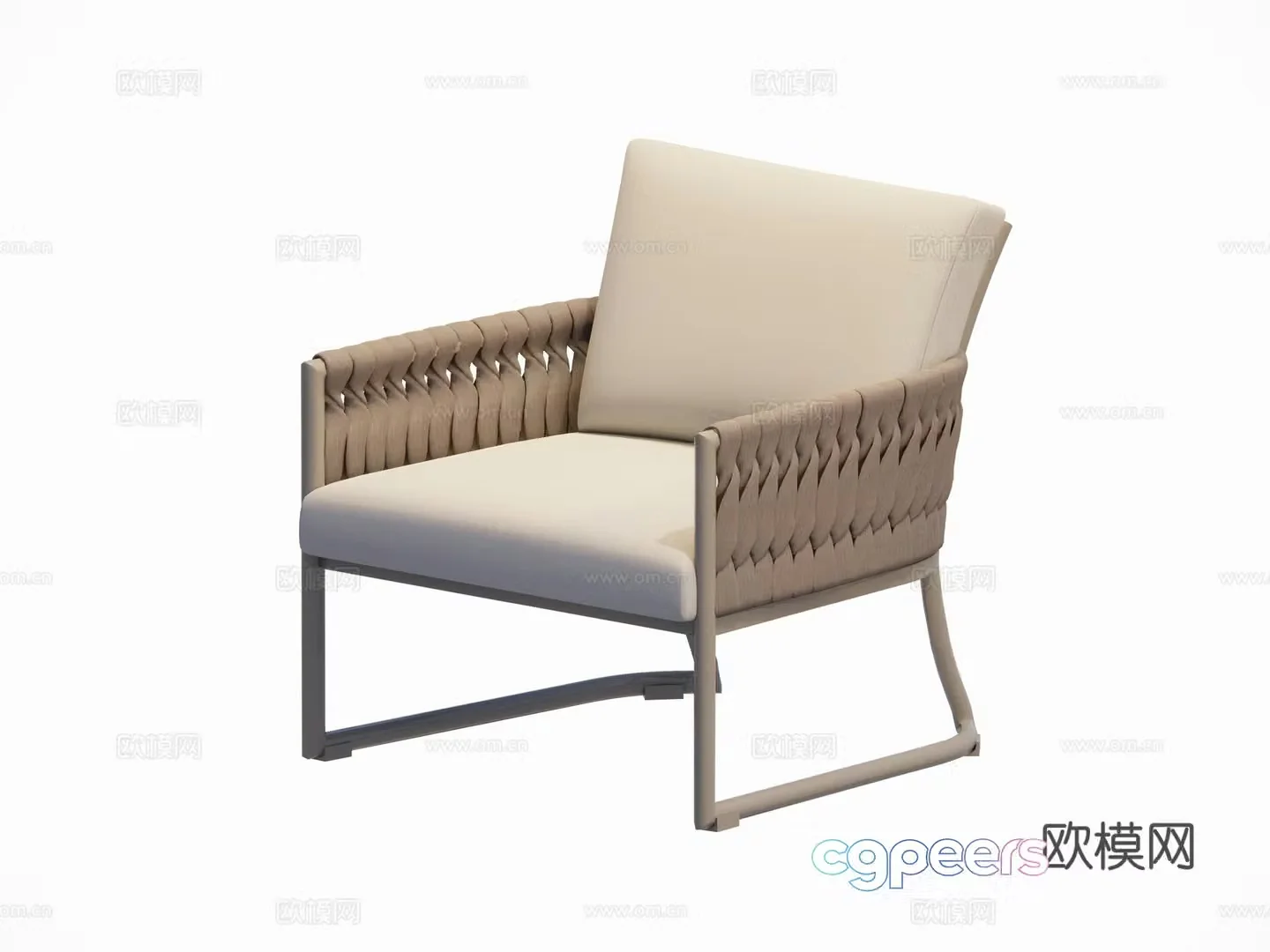 Modern French casual chair rope braided chair metal chair single chair outdoor courtyard garden chair combination 3D model