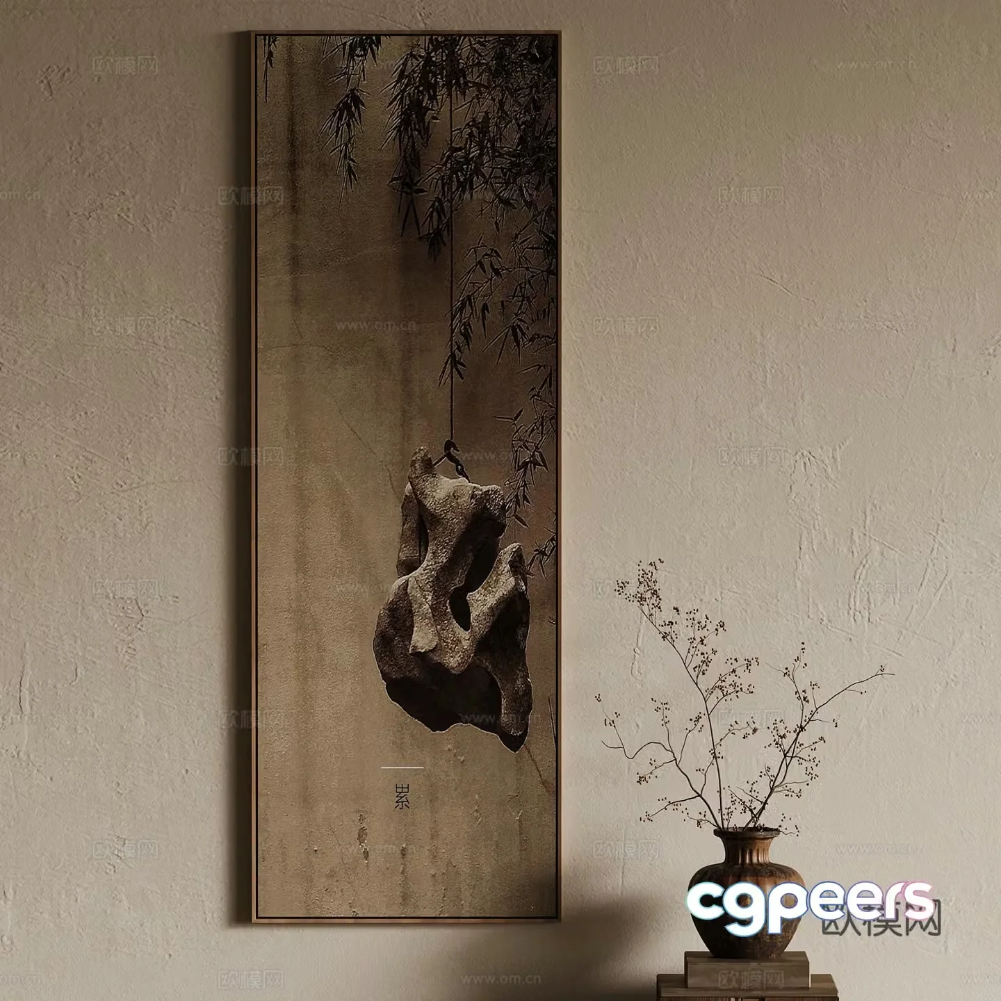 New Chinese style hanging paintings decorative paintings vase 3d model