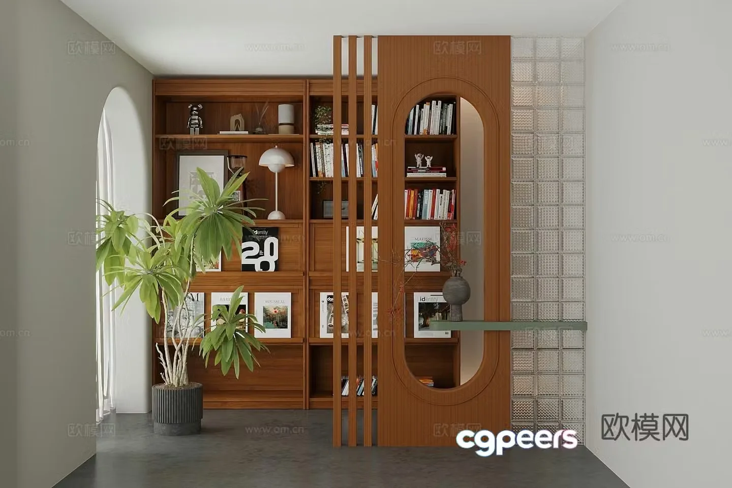 New Chinese style bookcase Bookcase Screen partition Green plant 3D model