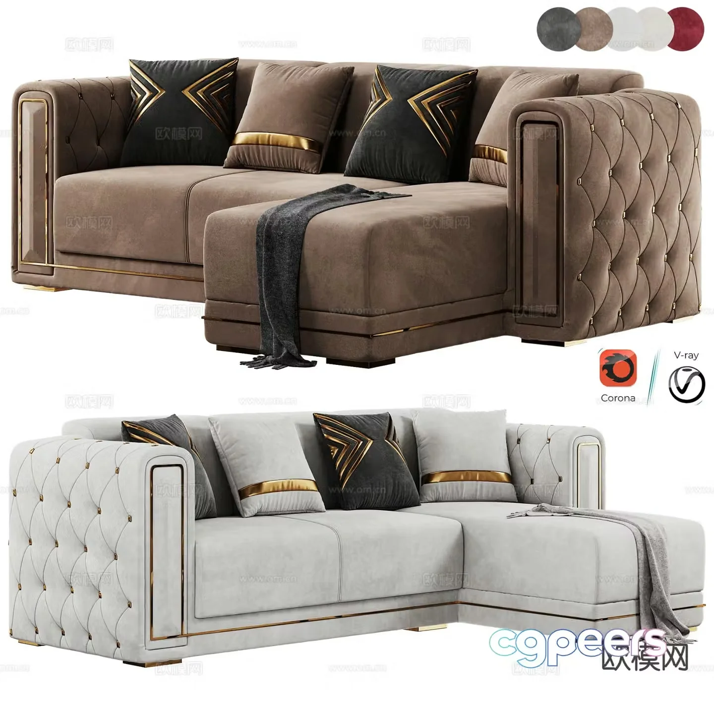 Modern light luxury corner sofa 3D model