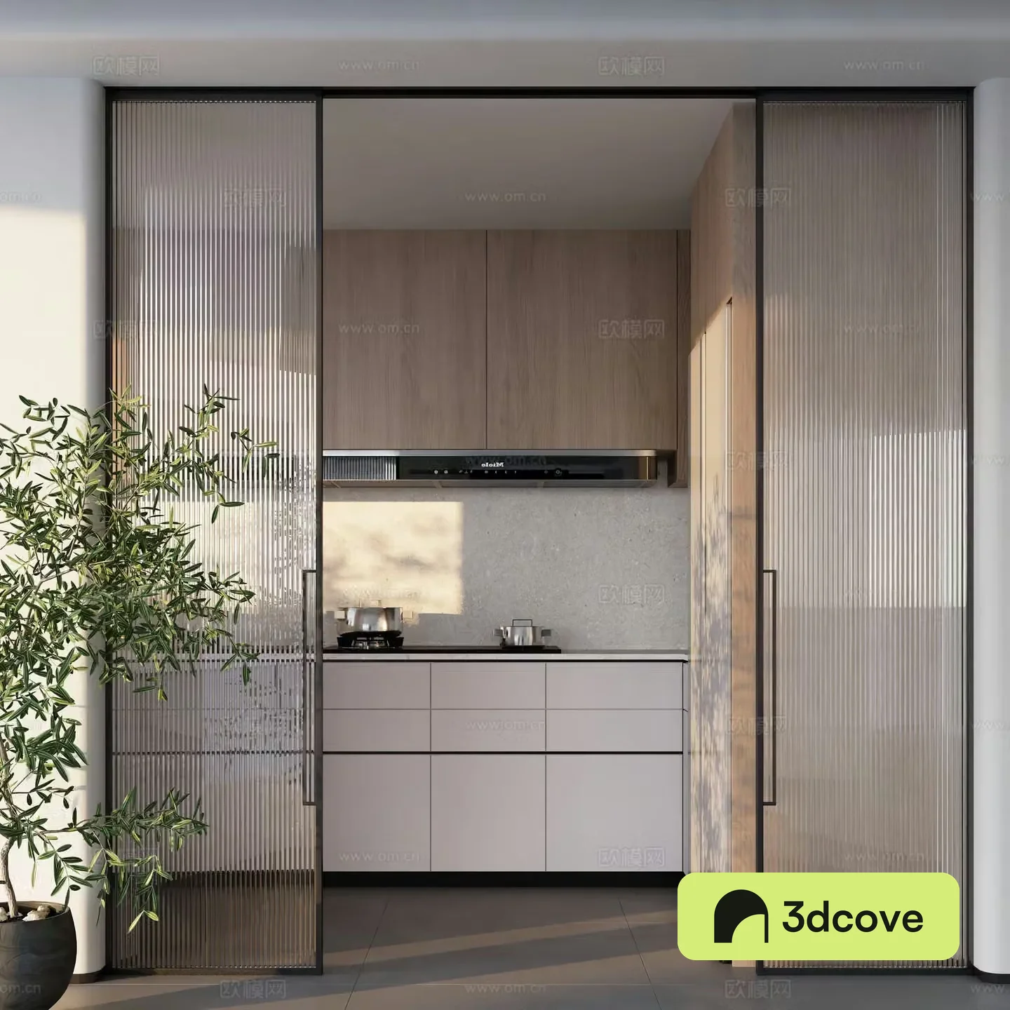 Modern minimalist long rainbow kitchen and bathroom glass sliding door