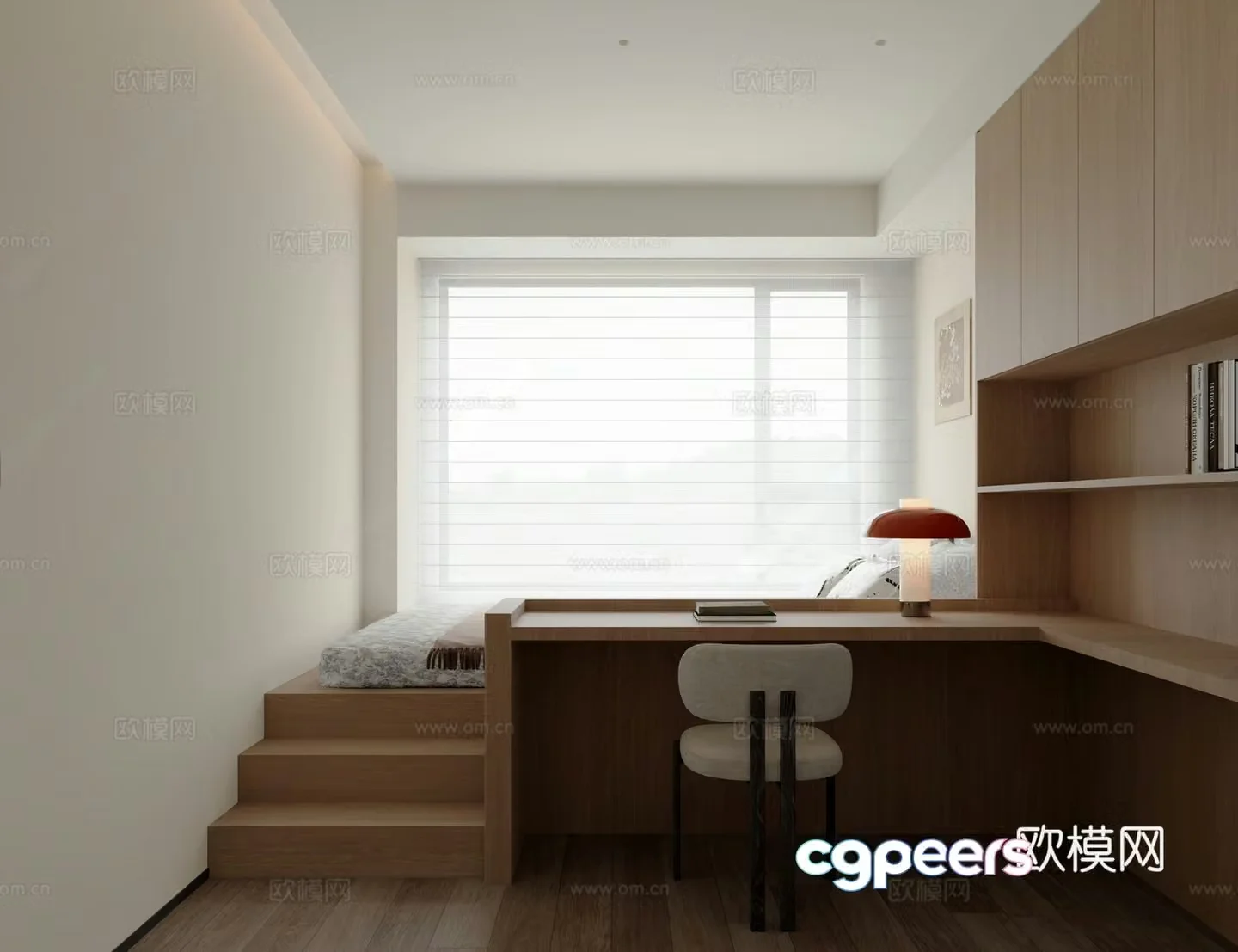Modern tatami bedroom tatami bedroom without owner lamp wardrobe tatami desk chair desk lamp 3d model
