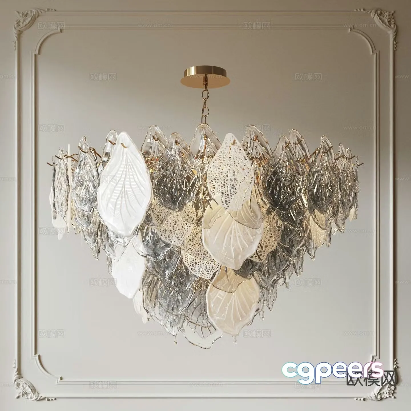 French glass chandelier petal chandelier 3d model