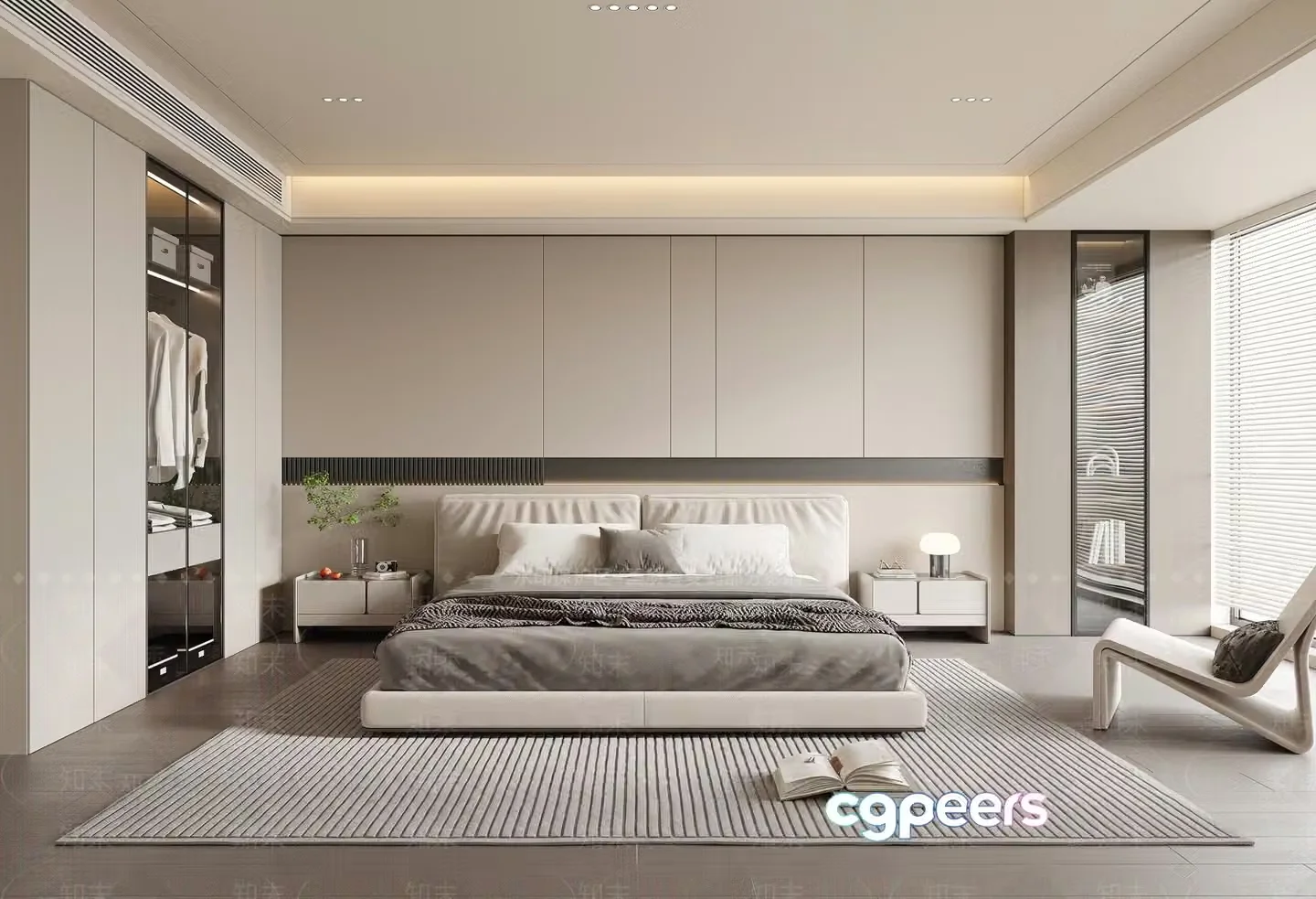 Modern Light Grey Bedroom 3D Model – 3781 – VRAY Render