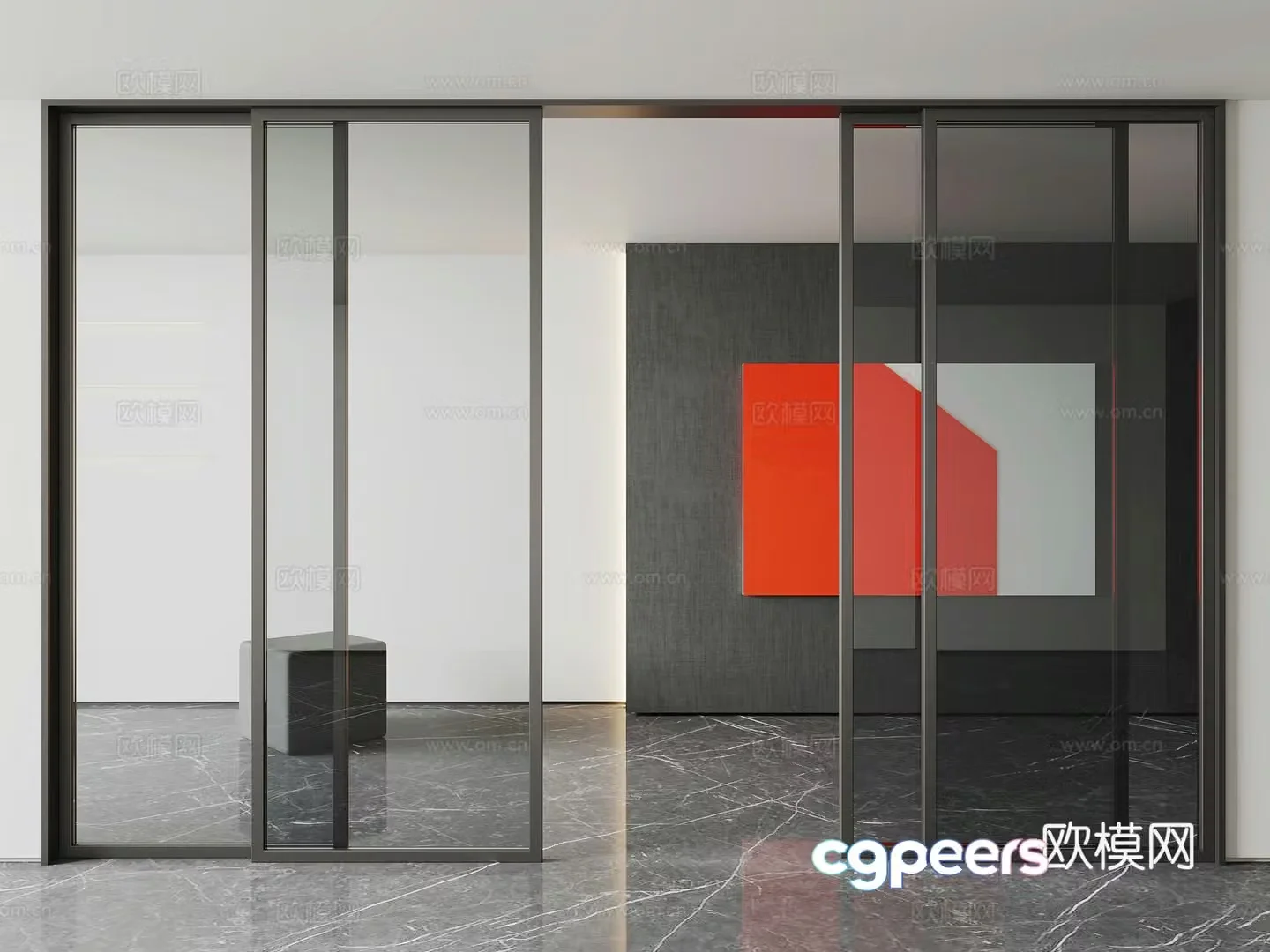Modern glass sliding door kitchen door sliding door 3d model