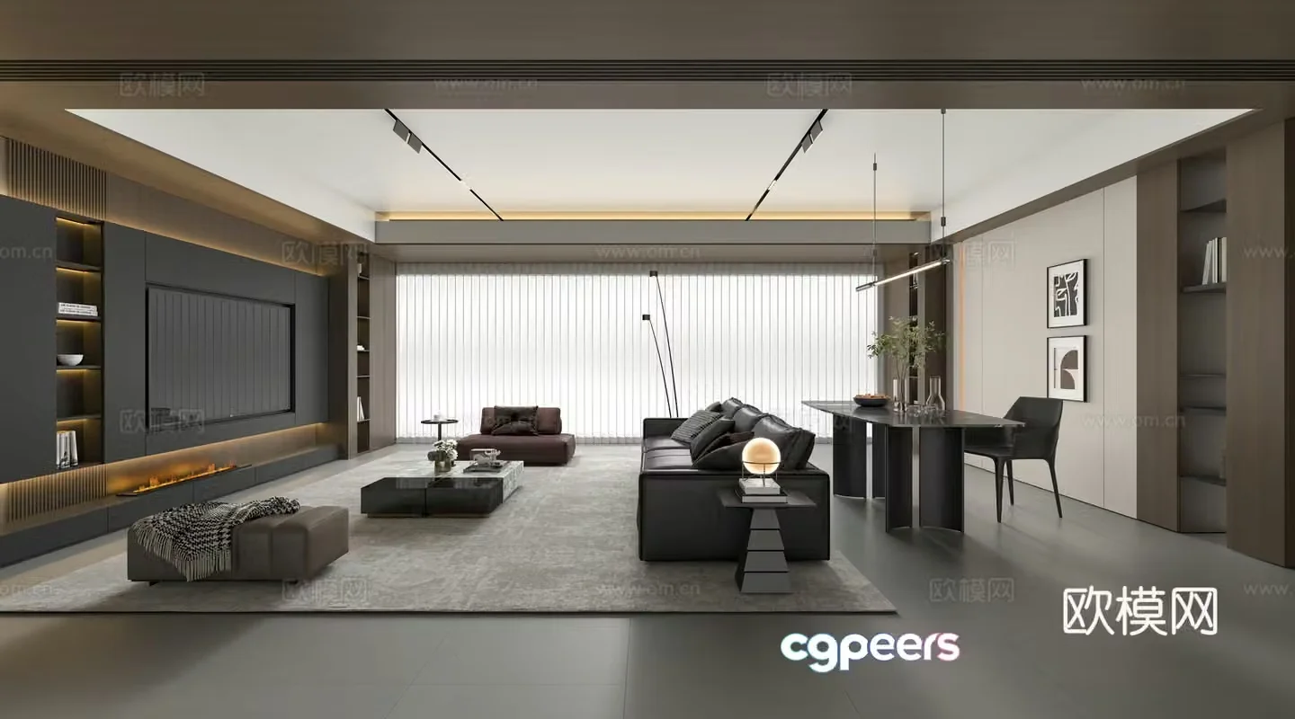 Modern Italian living restaurant Italian sofa coffee table combination Italian dining table and chair 3D model