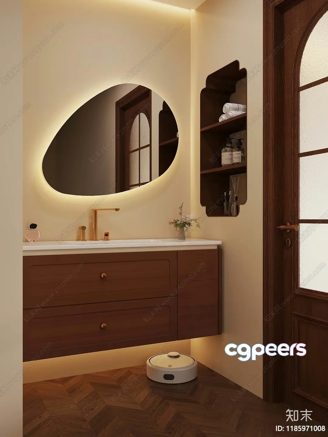 Modern Bathroom With A Round Mirror 3D Model – 15376 – VRAY Render