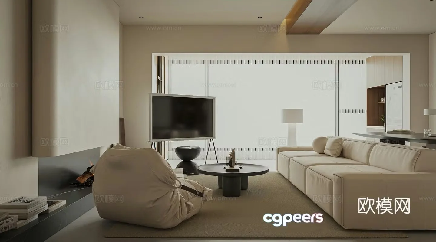 Modern Cream Style Living Room without Own Lights Restaurant without Own Lights TV Background Wall Sideboard 3D Model