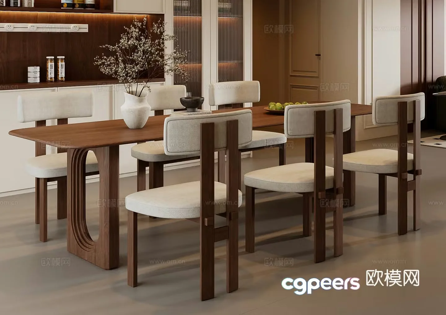 Medium style dining table and chair combination 3D model