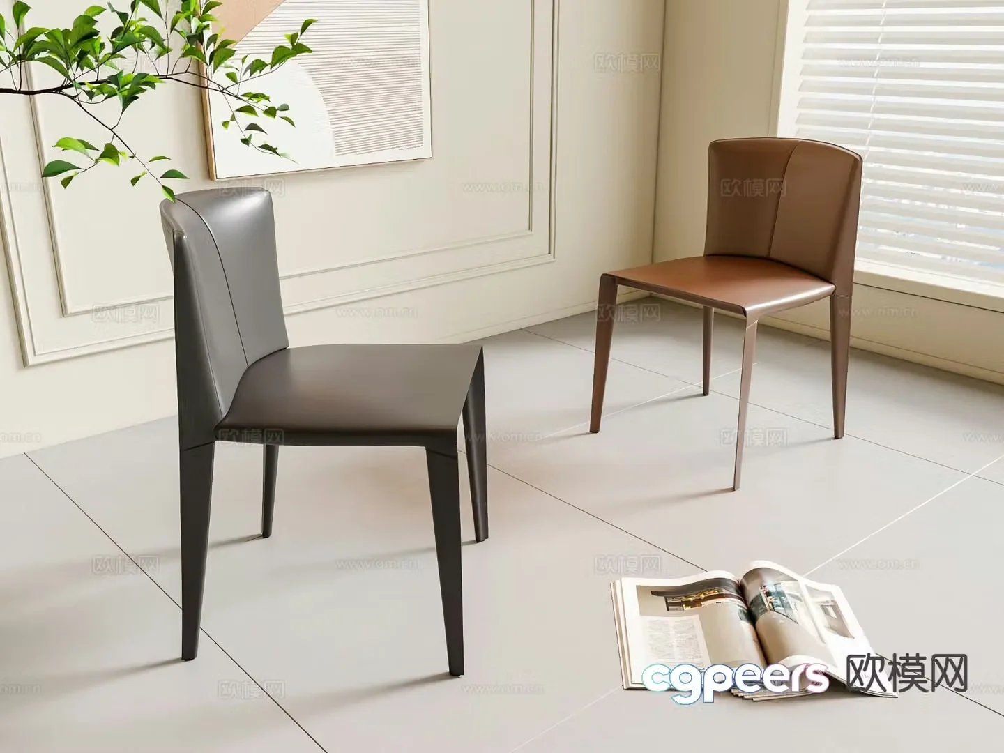Modern single chair dining chair 3d model