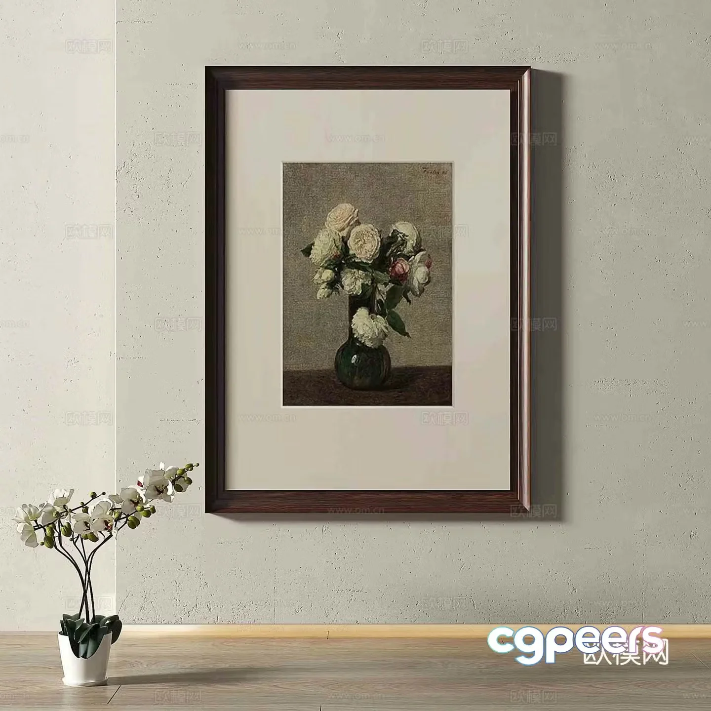 Middle-aged flower painting decorative painting 3d model