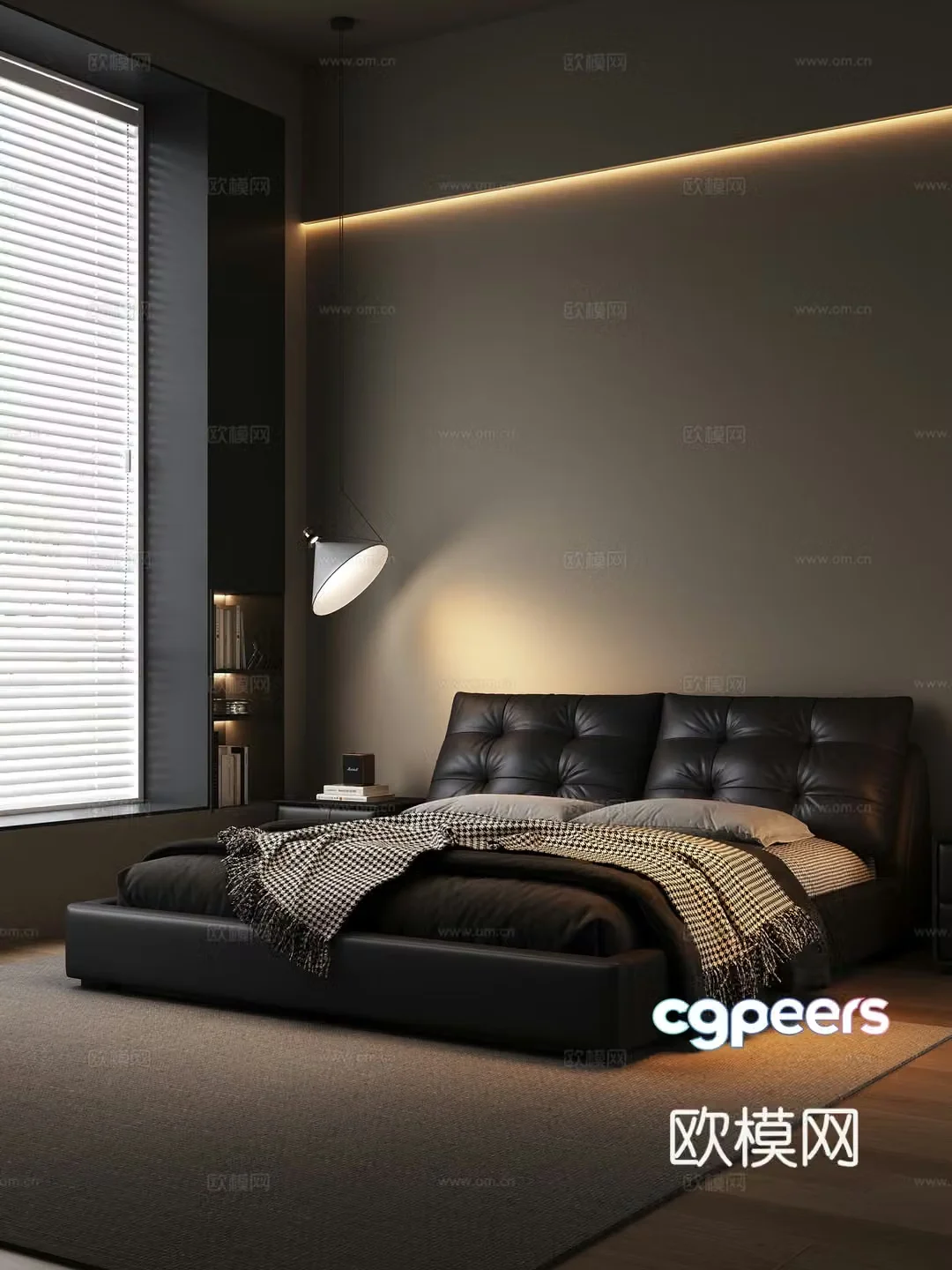 Italian minimalist bedroom double bed 3d model