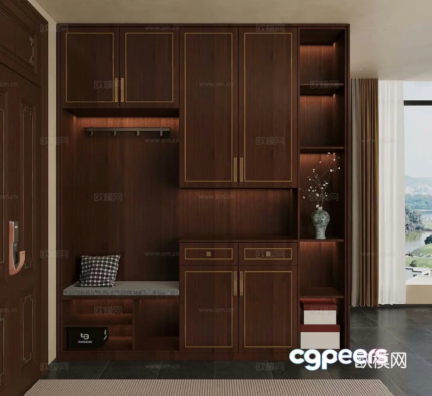 Shoe cabinet new Chinese style entrance shoe cabinet 3D model