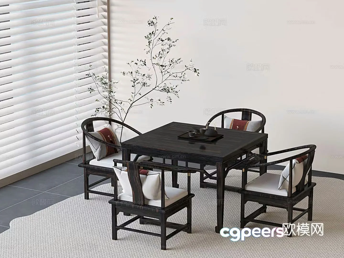 New Chinese dining table and chairs Eight Immortals table 3D model