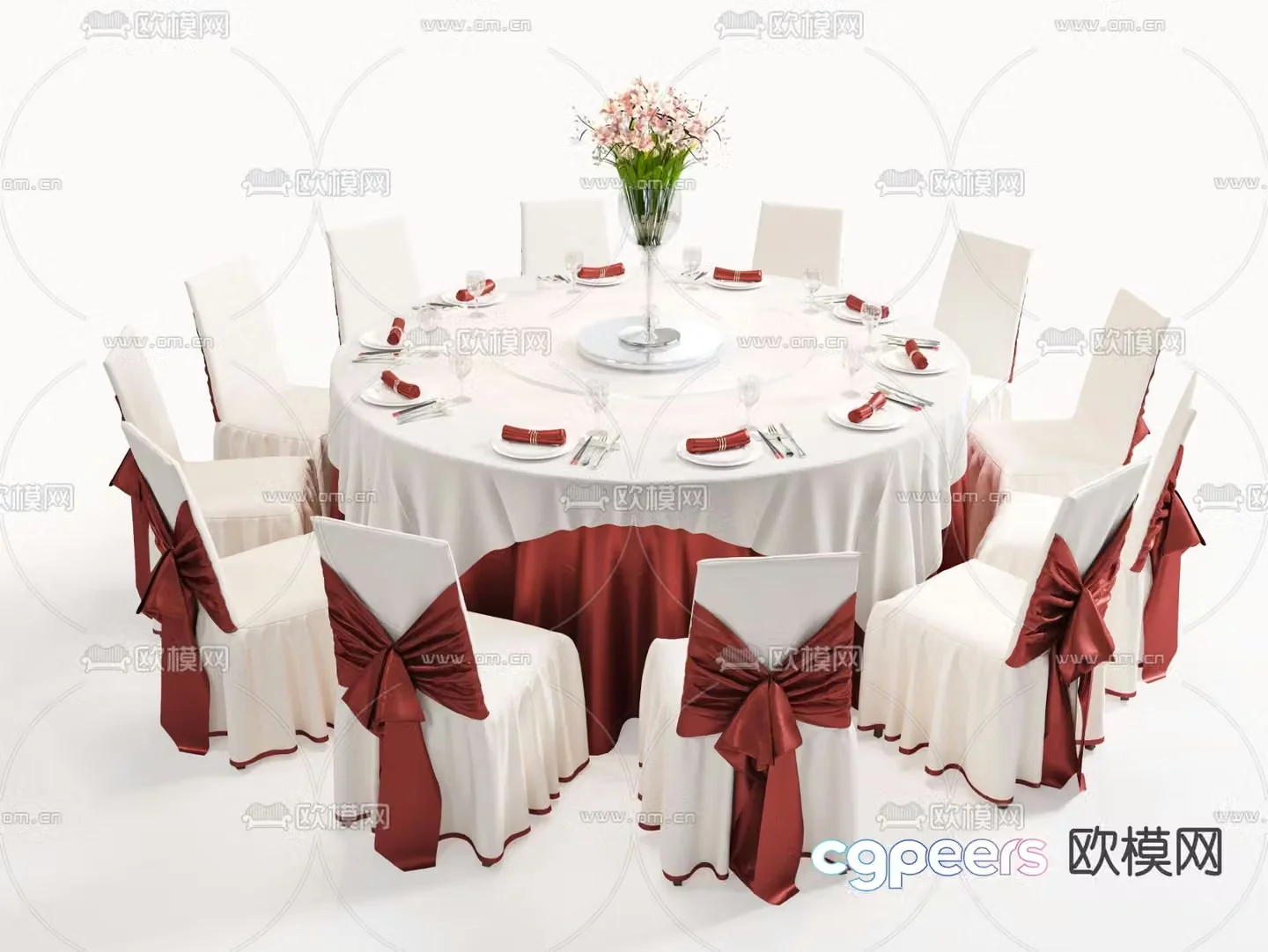 Banquet table and chairs dining table and chairs 3d model
