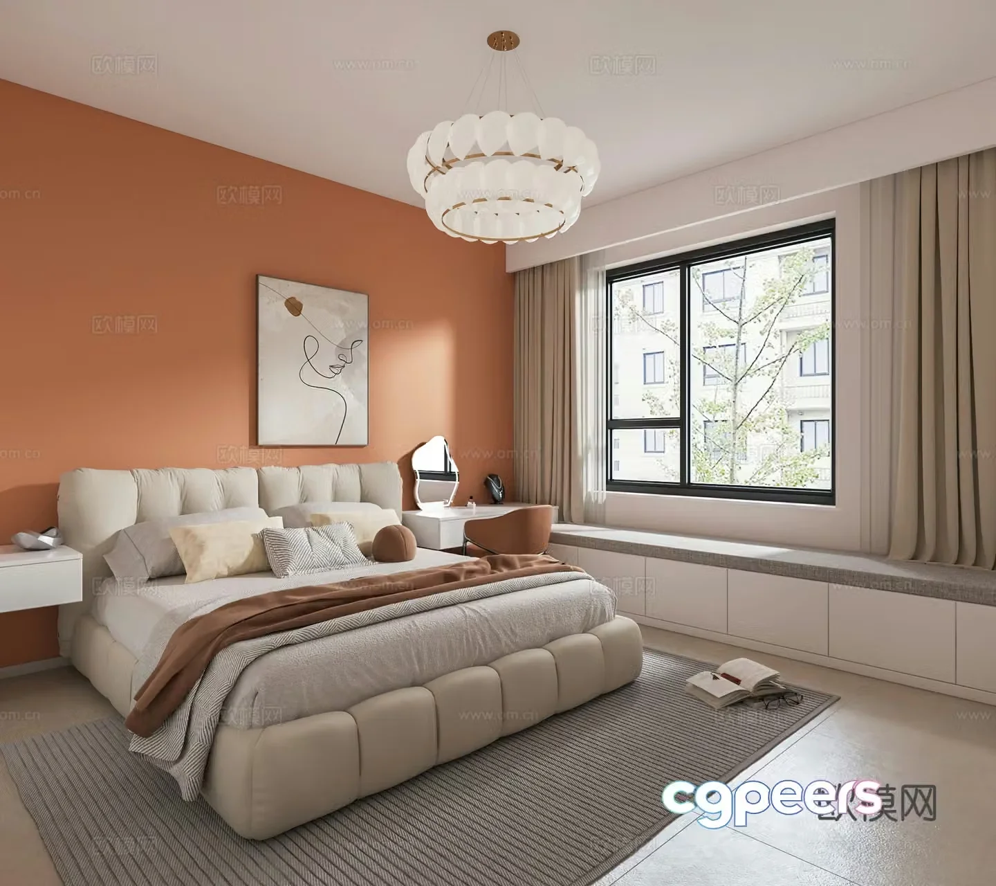 Modern bedroom bay window 3d model