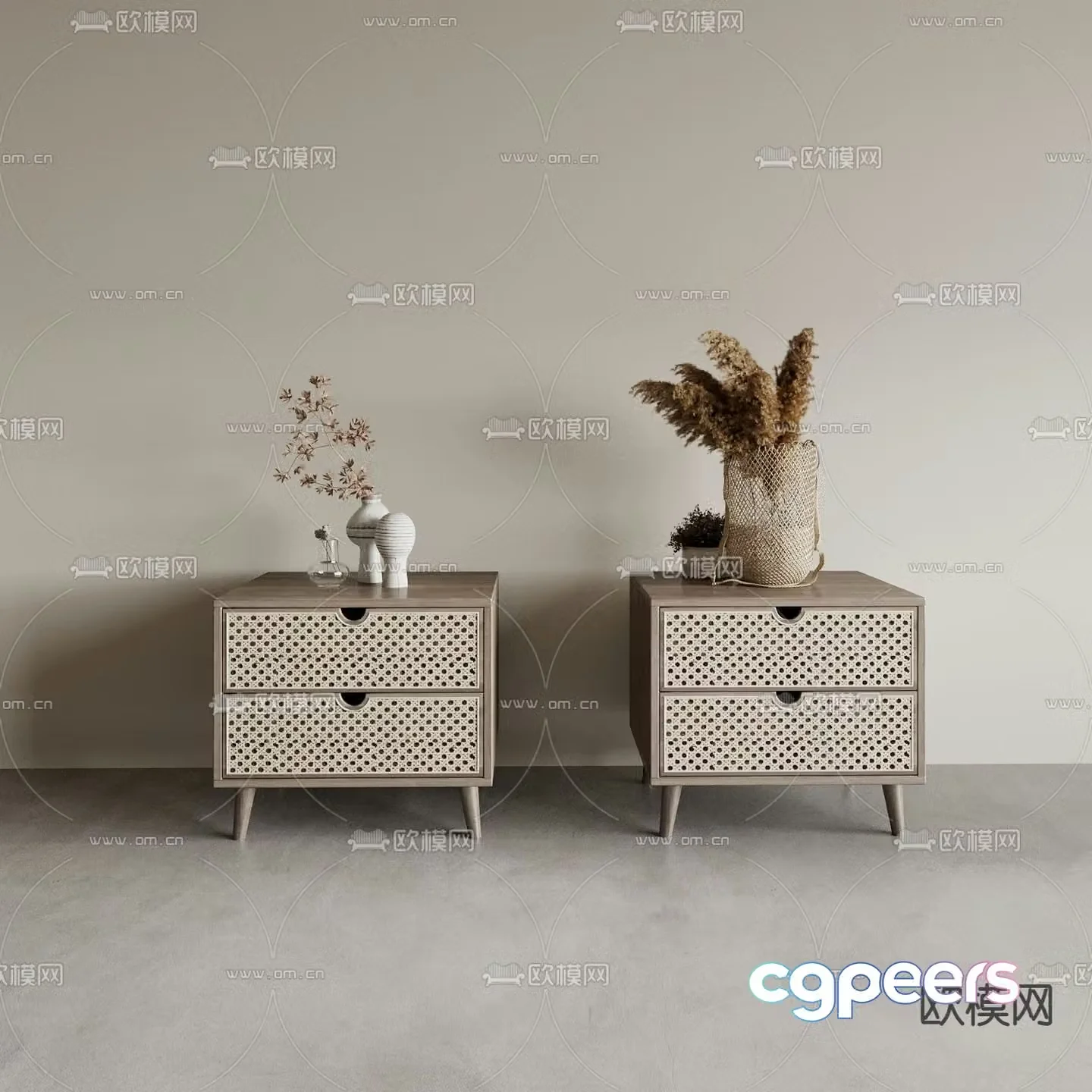 Wabi-sabi style solid wood bedside table 3d model