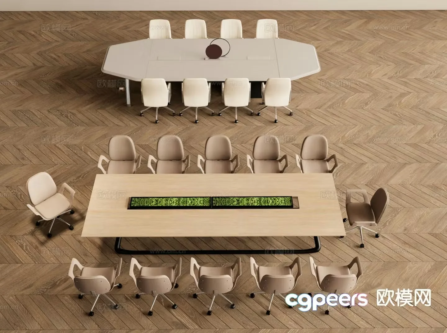 Modern long conference table conference table 3d model