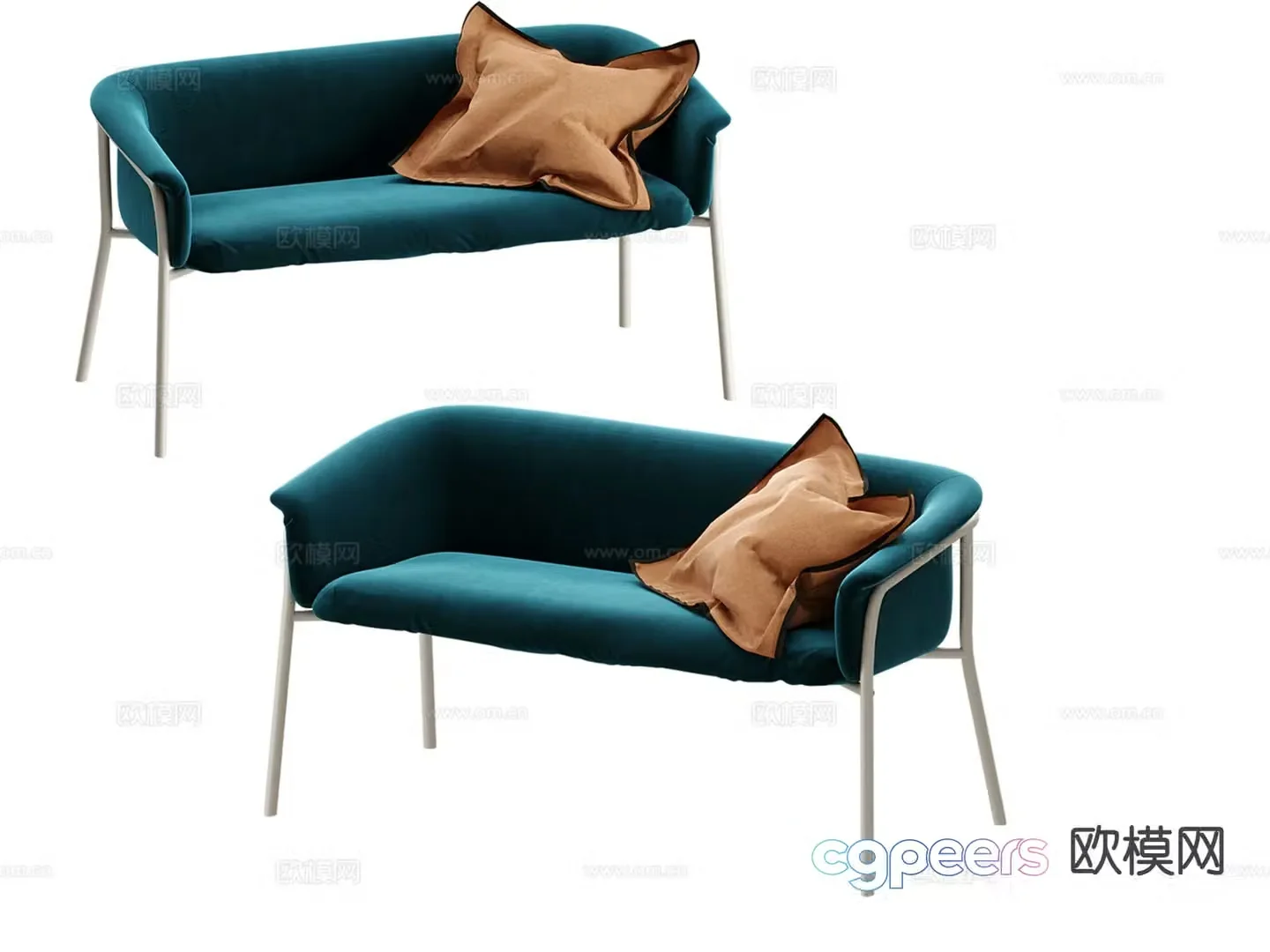 European style leisure sofa straight row sofa fabric sofa 3d model