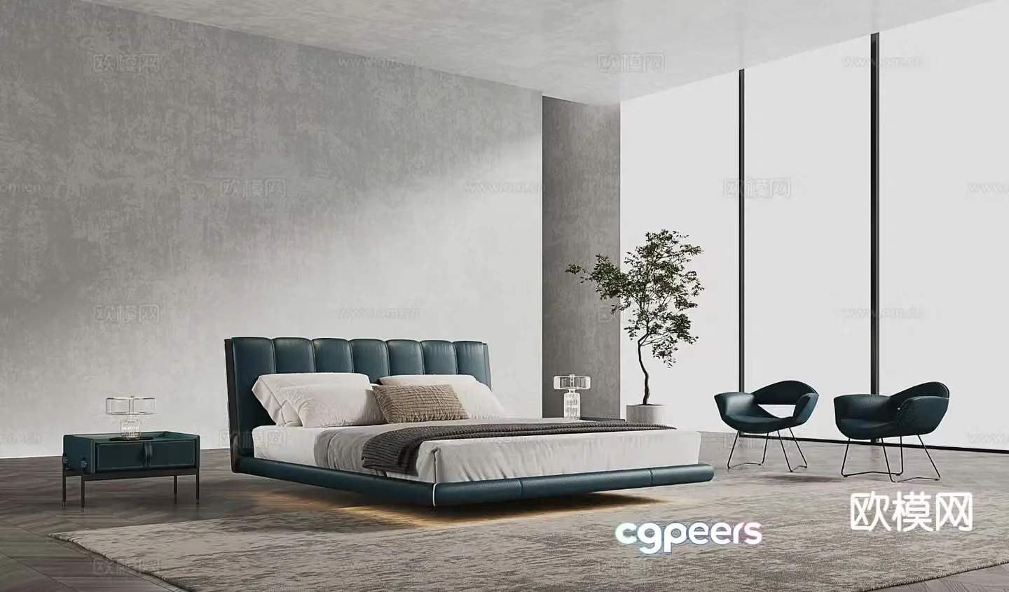 Italian double bed 3d model